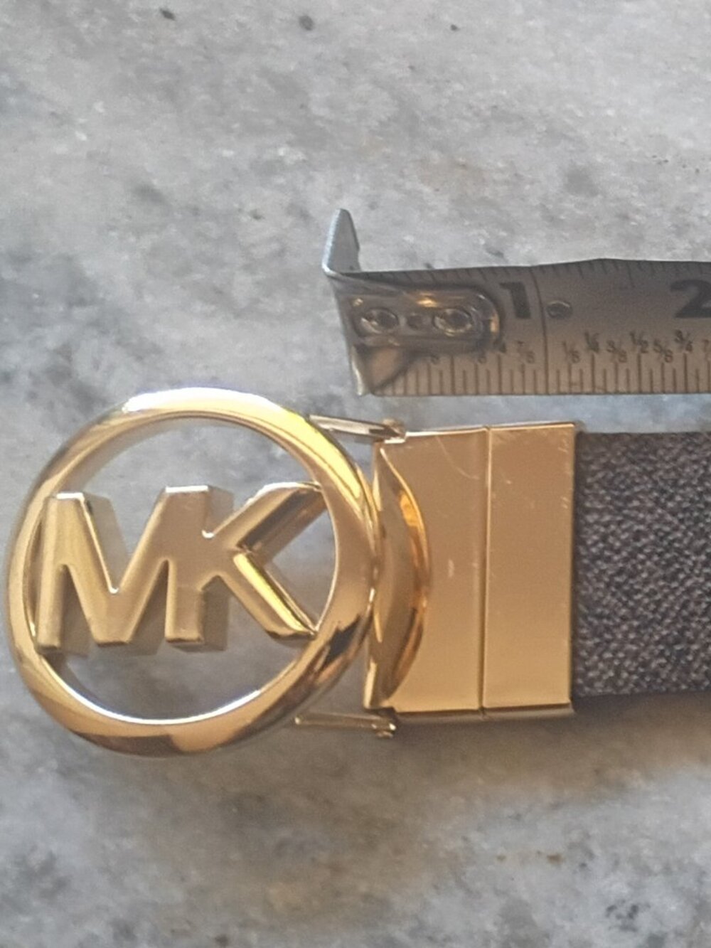 Michael Kors Reversible MK Logo Belt Brown Monogram/Tan Gold Buckle Size 35'